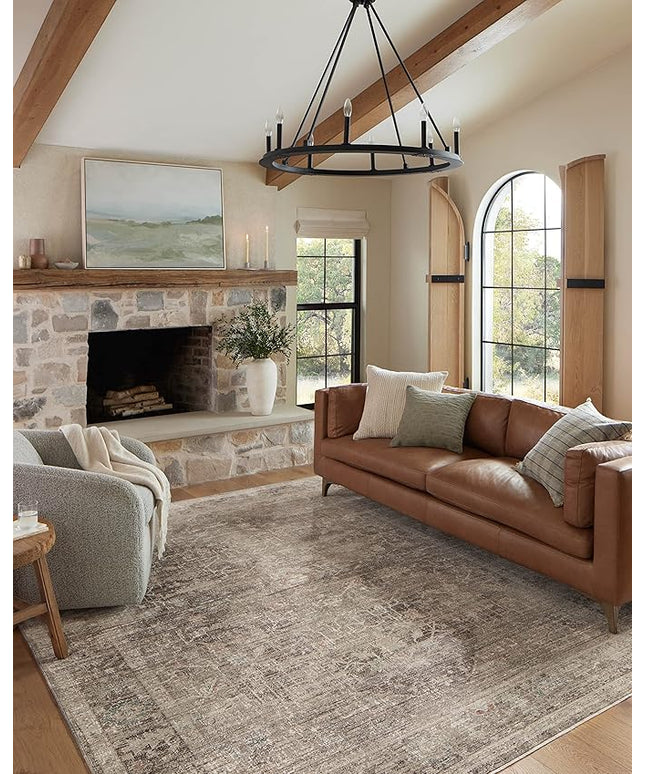 Loloi Magnolia Home by Joanna Gaines Millie Collection MIE-03 Charcoal/Dove 7'-10" x 7'-10", .25" Pile Height, Round Area Rug