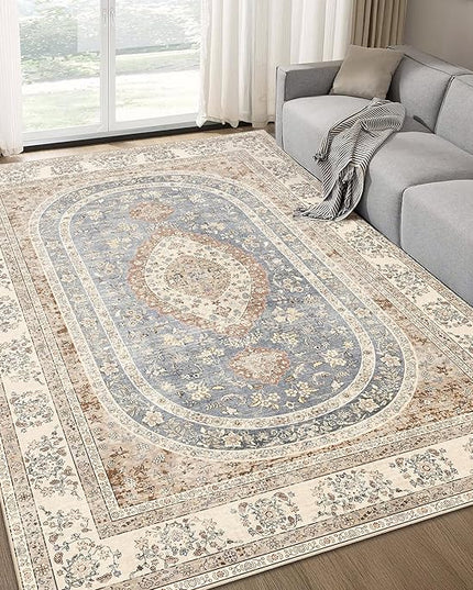 5x7 Area Rugs Washable,Beige Rug for Living Room Bedroom Kitchen,Large Boho Vintage Bohemian Farmhouse Distressed Oriental Carpet Non Slip