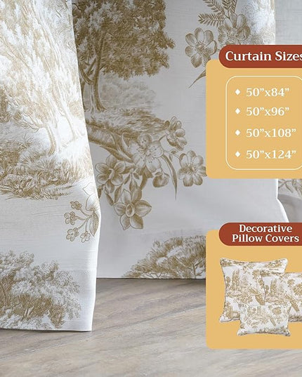 Maison d' Hermine Curtains for Living Room 100% Cotton 108 inch Length Two Panels Light Filtering Toile Curtains for Bedroom Windows with Rod and Loop Pockets Drapes (Trianon Bronze, 50" W x 108" L)