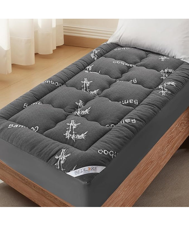 BEDLORE Twin XL Mattress Topper Viscose Derived from Bamboo, Thick Pillow Top Mattress Pad with Deep Pockets for 6-15 inches Mattress, Soft Mattress Topper College Dorm Size for Back Pain(Dark Gray)