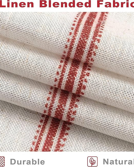 DriftAway Farmhouse Linen Blend Blackout Curtains 36 Inches Long for Bedroom Vertical Striped Printed Linen Curtains Thermal Insulated Lined Treatments for Living Room 2 Panels W52 x L36 Red