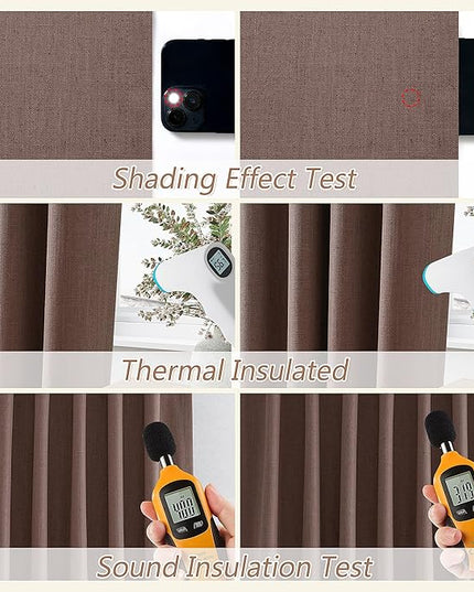 Guken 100% Blackout Curtains 120 Inch Length 2 Panels Set for Living Room Bedroom Back Tab Thermal Insulated Black Out Linen Drapes Room Darkening Cappuccino,52x120