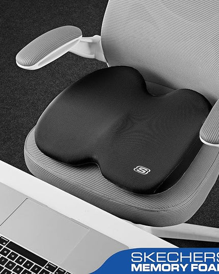 Skechers Seat Cushion, Ergonomic Memory Foam Cushion for Long Sitting Hours on Office & Home Chair, Car Seat Cushion for Sciatica, Coccyx Cushion,Black