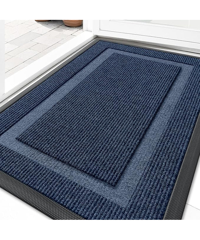 OLANLY Front Door Mat Indoor Outdoor Entrance, Waterproof All-Season, All-Weather Doormat, Sturdy Natural Rubber, Fade Resistant, Low Profile, Easy Clean Patio Porch Entryway Mat, 36x24, Blue