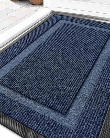 OLANLY Front Door Mat Indoor Outdoor Entrance, Waterproof All-Season, All-Weather Doormat, Sturdy Natural Rubber, Fade Resistant, Low Profile, Easy Clean Patio Porch Entryway Mat, 33x21, Blue