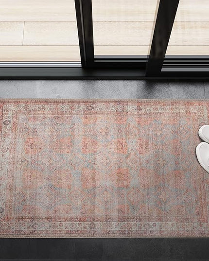 GLN Rugs Traditional Collection - Machine Washable Area Rug, Traditional Washable, Non Slip, Low Pile Chenille Rug, Living Room, Bedroom, Kitchen Rug (2'x3' Multicolor)