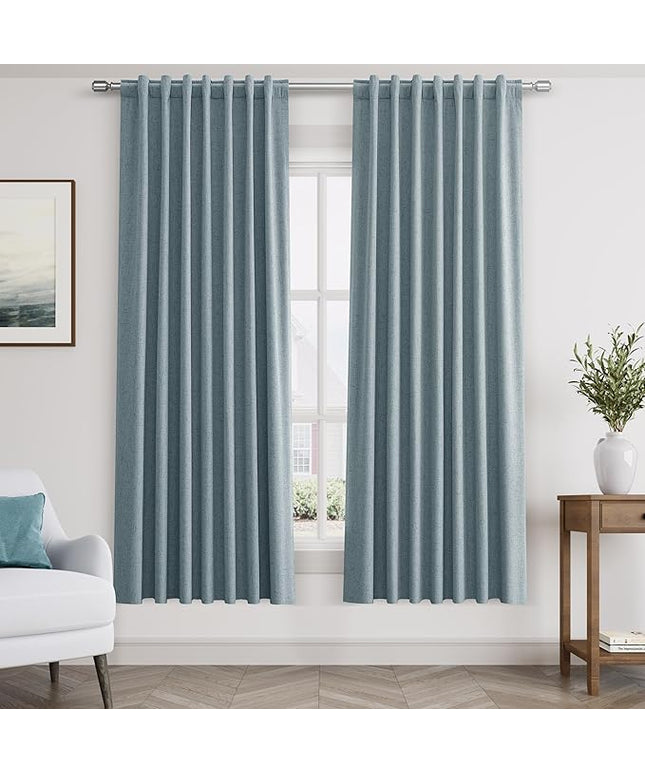 Guken Dark Blue Blackout Curtains 72 Inch Length 2 Panels Set for Living Room Bedroom Back Tab Thermal Insulated 100% Black Out Linen Drapes Room Darkening Window Curtains 72 Inches Long Dark Blue