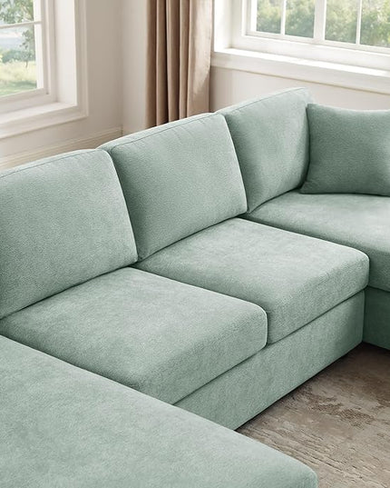 VANOMi 118'' U Shaped Sectional Sofa, 4 Seat Modern Sectional Couch, Double Chaise Longue, Cozy Chenille Sofa Couches for Living Room Apartment, Mint