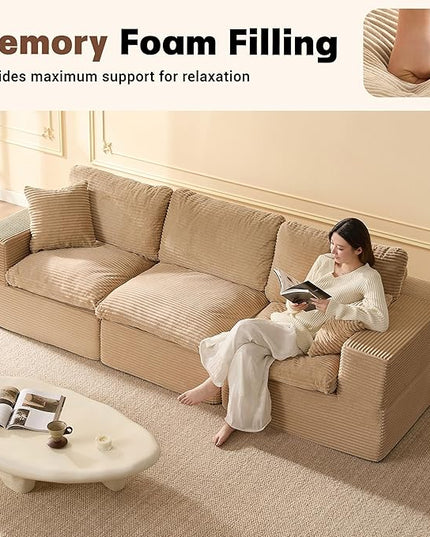 106.3” Sectional Couches for Living Room, Cloud Couch, Modular Sectional Sofa, Convertible Sofas Bed, Deep Seat Sofa, Corduroy,Camel