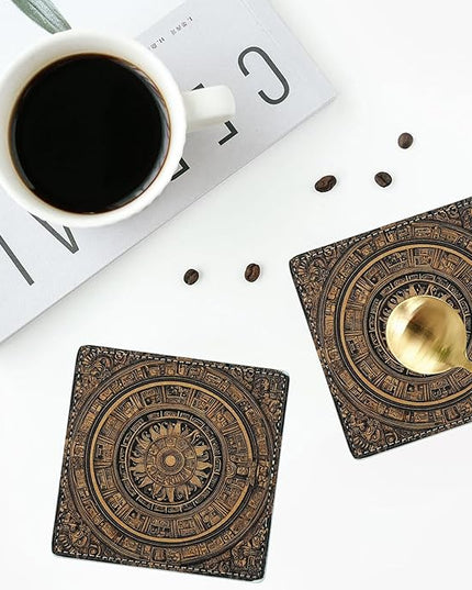 Marble Coasters Square Leather Drinks Coaster Set with Holder for Coffee Table Bar Home Decor 4 Inches Set of 6 (Goth, One Size)