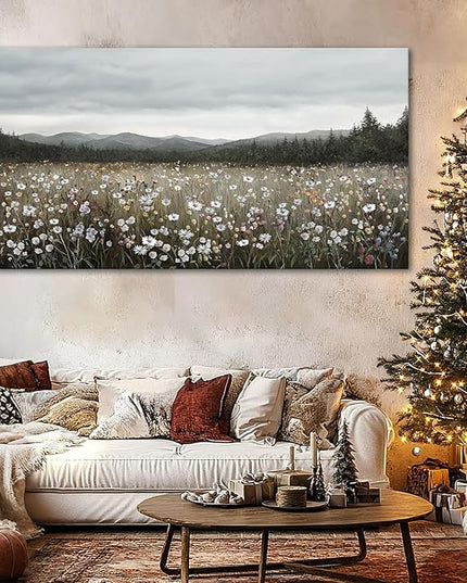 HGUAOA Vintage Framed Floral Landscape Wall Art for Living Room - Large Nature Artwork Above Bed Wall Decor - Farmhouse Mountain Pictures for Bedroom Wall Decor 20×40IN