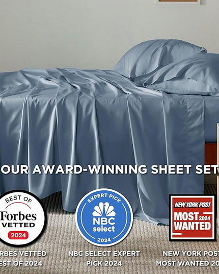 Bedsure King Size Sheets Set, Cooling Sheets for Hot Sleepers, Rayon Derived from Bamboo, Breathable & Soft, Deep Pocket Up to 16 Inches, Hotel Luxury Silky Bedding, Dusty Blue