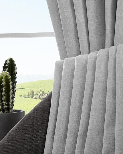 Joydeco Linen Curtains 63 inches Long 2 Panel Sets for Living Room, Light Filtering Drapes with Rod Pocket Back Tab, Ebony Grey Window Long Curtains