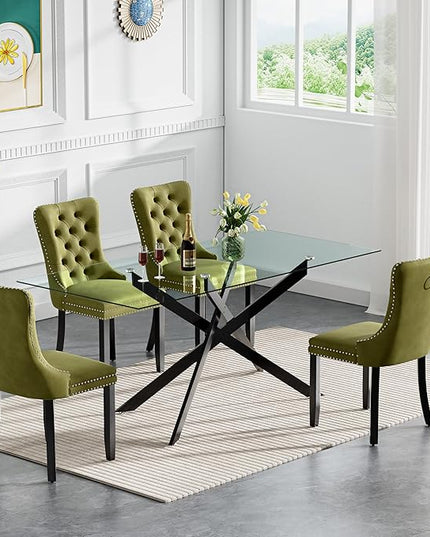 HomVent 5 Piece Rectangular Glass Dining Table Set, Tempered Glass Dinner Table Set for 4 Kitchen Table Set with 4 Velvet Upholstered Chairs for Kitchen Dining Room