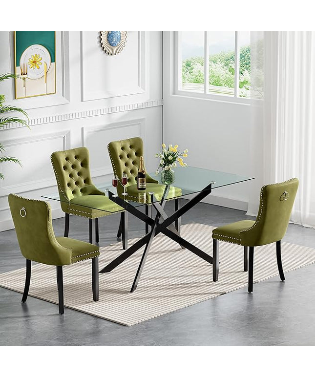 HomVent 5 Piece Rectangular Glass Dining Table Set, Tempered Glass Dinner Table Set for 4 Kitchen Table Set with 4 Velvet Upholstered Chairs for Kitchen Dining Room