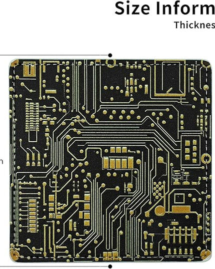 Marble Coasters Square Leather Drinks Coaster Set with Holder for Coffee Table Bar Home Decor 4 Inches Set of 6 (Circuit Board, One Size)