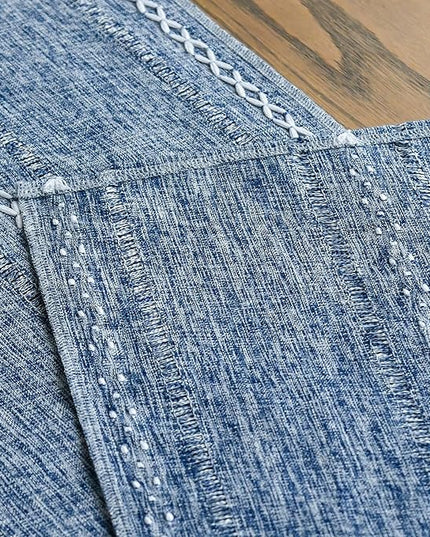 Artoid Mode Blue Rustic Cotton Linen Table Runner, Seasonal Embroidered Hollow Kitchen Dining Table Decoration for Home Party Decor 13x72 Inch