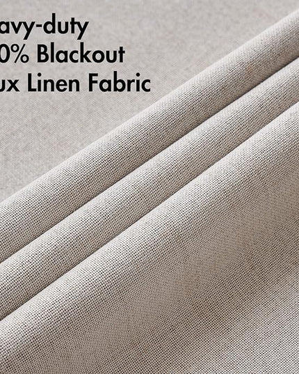 MIULEE 100% Blackout Linen Textured Curtains for Bedroom Solid Thermal Insulated Ivory Grommet Room Darkening Curtains & Drapes Luxury Decor for Living Room Nursery 62 x 96 Inch (2 Panels)