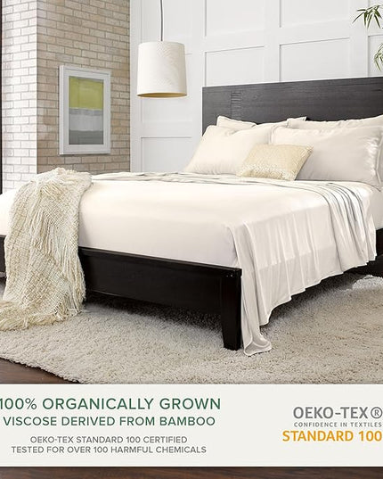 Pure Bamboo King Sheets, Genuine 100% Organic Viscose Derived from Bamboo Bed Sheet Set, Luxuriously Soft & Cooling, Double Stitching, 2 Year Quality Promise (King, Ivory)