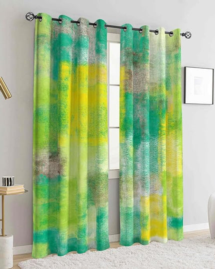 Asuexpect Abstract Curtains for Living Room 2 Panels Abstract Rust Curtain Room Darkening Grommet Window Treatments Modern Decorative Bedroom Curtain, 52x84 Inches, Green Yellow