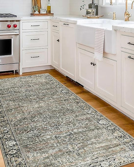 ReaLife Rugs Machine Washable Area Rug Runner - Living Room Bedroom Bathroom Kitchen Entryway Office - Padded Low Pile Stain Resistant Premium - Boho Farmhouse Vintage - Lyle - Brown 2'6" x 8'