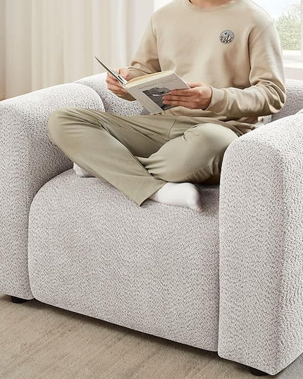 VANOMi Living Room Furniture Sets Include 95" Sofa & 42" Armchairs, Boucle Upholstered Oversized Couch with Pillows, Living Room Furniture Set for Bedroom Apartment (Light Khaki, 1 Sofa+1 Chair)