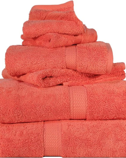 Superior Egyptian Cotton Pile 6 Piece Towel Set, Includes 2 Bath, 2 Hand, 2 Face Towels/Washcloths, Ultra Soft Luxury Towels, Thick Plush Essentials, Guest Bath, Spa, Hotel Bathroom, Coral