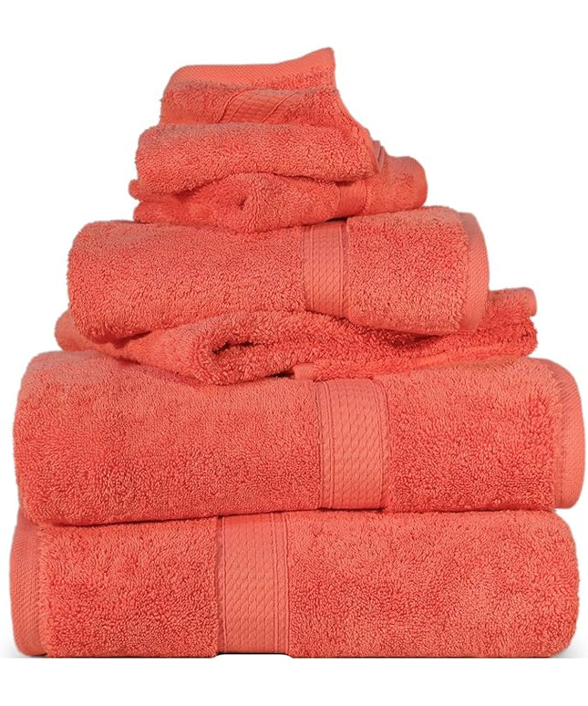 Superior Egyptian Cotton Pile 6 Piece Towel Set, Includes 2 Bath, 2 Hand, 2 Face Towels/Washcloths, Ultra Soft Luxury Towels, Thick Plush Essentials, Guest Bath, Spa, Hotel Bathroom, Coral