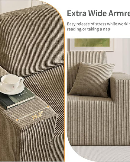 139" Boneless Cloud Sectional Couch for Living Room, Compressed Modular L-Shaped Sofa with Deep Seat, Frameless Corduroy Couch in Boxes, No Assembly Required 4-Seater (Left-Facing Chaise, Grey)