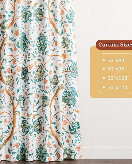 Maison d' Hermine Curtains for Living Room 100% Cotton 124 inch Length One Panel Light Filtering Curtains for Bedroom Windows with Rod and Loop Pockets Drapes (Elizabeth, 50" W x 124" L)