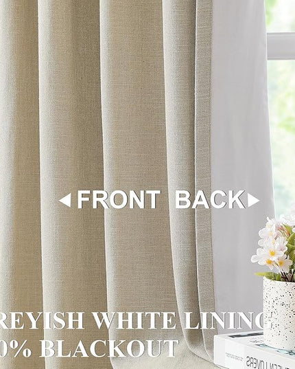 Vision Home Sand Pinch Pleated Full Blackout Curtains Linen Blended Room Darkening Window Curtains 90 inch for Living Room Bedroom Thermal Insulated Pinch Pleat Drapes with Hooks 2 Panel 40" Wx90 L