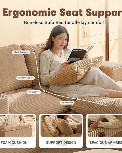74.8” Cloud Couch, Modular Loveseat Sofa, Convertible Sofas Bed, Deep Seat Sofa, Cozy Sofa for Living Room, Office and Bedroom, L Shaped Cozy Sofa Furniture Set, Corduroy, Camel