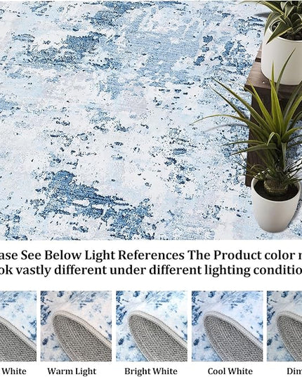 Area Rug 4x6 for Living Room Stain Resistant Carpet Modern Abstract Rugs Ultra Soft Machnine Washable Indoor Floor Cover Accent Rug Low Pile Thin Rug for Bedroom Dining Room, Blue