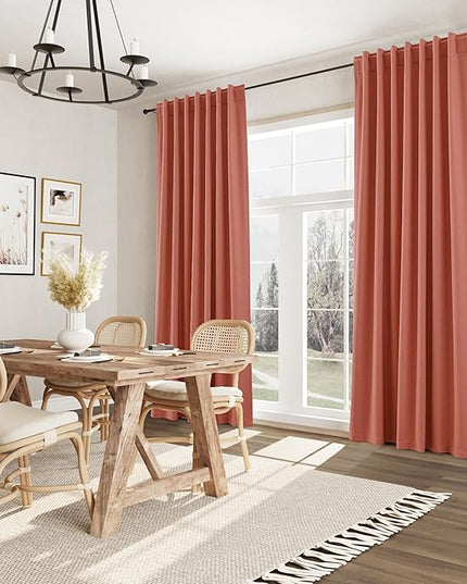 Guken 100% Blackout Curtains 84 Inch Length 2 Panels Set for Living Room Bedroom Back Tab Thermal Insulated Black Out Linen Drapes Room Darkening Coral,52x84