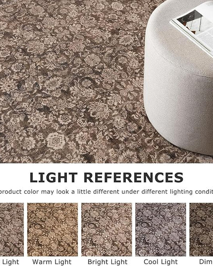 3x5 Washable Area Rug for Entryway, Rust Reddish Brown Soft Floral Rug with Non-Slip, Low-Pile Vintage Neutral Area Rugs for Entryway Nursery Bedroom Dining, Dorm Carpet with Non-Shedding