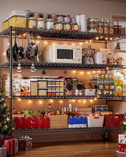 REIBII 75.6" H Storage Shelves Metal Shelving Unit with Wheels 55''W Garage Shelving Heavy Duty Wire Shelves for Storage Rack Adjustable Pantry Shelf Commercial Shelving, 75.6" H X 55.5''W X 24" D
