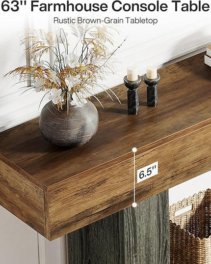 Tribesigns 63" Console Table, Farmhouse 2-Tier Entryway Table with U-Shaped Base, Narrow Long Wood Sofa Table Behind Couch Table for Living Room, Hallway, Foyer, Vintage Brown & Gray