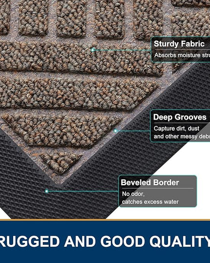 Smiry Front Door Mat Outside Entrance, Heavy Duty Outdoor Indoor Mat, Natural Rubber Doormat, Non Slip, Trap Dirt and Moisture, Easy Clean, Low Profile Patio Porch Entryway Mat, 29.5x17, Mix Brown