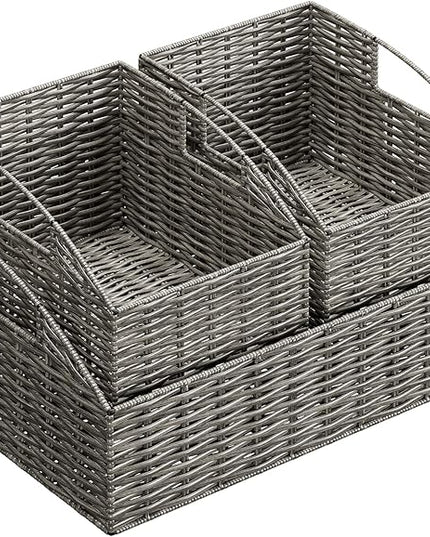 Ollieroo Rattan Storage Baskets, Handwoven Wicker Storage Bins with Built-in Handles, Storage Container Baskets for Shelves, Bedroom, Bathroom, Laundry Room or Kitchen(Grey)