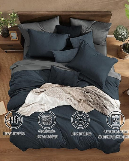 Monbix Twin XL Comforter Set Navy Blue, Cationic Dyeing Bedding Set Reversible 5 Pieces, All Season Bed in a Bag with Comforter, Sheets, Pillowcase & Sham