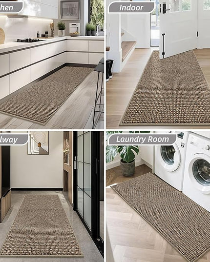 BEQHAUSE Dirt Trapper Door Mat 20" x 48", Non-Slip Washable Doormats Entrance Mat, Dirt Resistant and Absorbent Welcome Mat, Low Profile Floor Mats for Front Back Door and Entryway, Beige