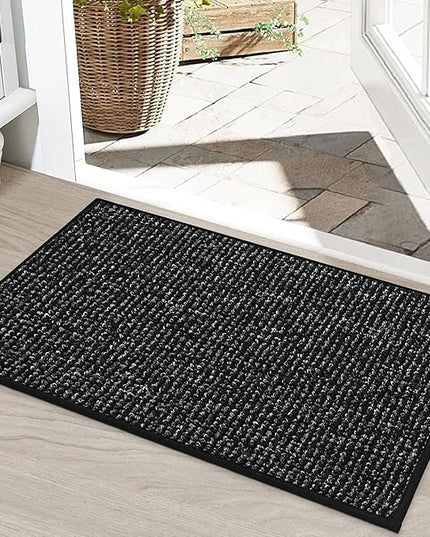 BEQHAUSE Dirt Trapper Door Mat 20" x 32", Non-Slip Washable Doormats Entrance Mat, Dirt Resistant and Absorbent Welcome Mat, Low Profile Floor Mats for Front Back Door and Entryway, Black
