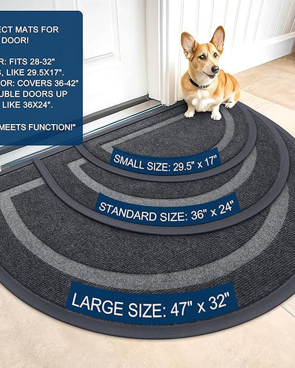 OLANLY Half Circle Door Mat Indoor Outdoor Entrance Welcome, Waterproof All-Season, All-Weather Doormat, Sturdy Natural Rubber, Low Profile, Easy Clean Patio Porch Entryway Mat, 59x23, Grey