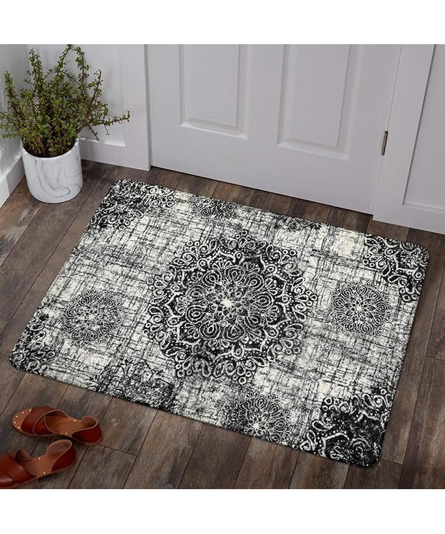 Lahome Vintage Medallion Washable Area Rug - 2'x3' Black Small Entry Rug Accent Distressed Non-Slip Throw Floor Carpet for Door Mat Entryway Bedroom Living Laundry Room Kitchen