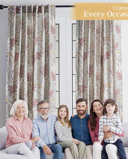 Maison d' Hermine Curtains for Living Room 100% Cotton 108 inch Length Two Panels Light Filtering Curtains for Bedroom Windows with Rod and Loop Pockets Drapes (Feuillage Light Taupe, 50" W x 108" L)