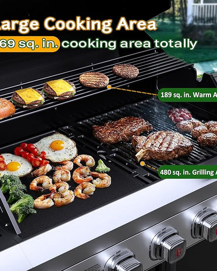 Brand-Man Propane Gas Grill Island Outdoor Kitchen & Storage Cabinets, 52000 BTUs Stainless Steel Burner Patio Cooking BBQ Grill with Side Burner - Natural Gas Convertible, Black (5 Burner)