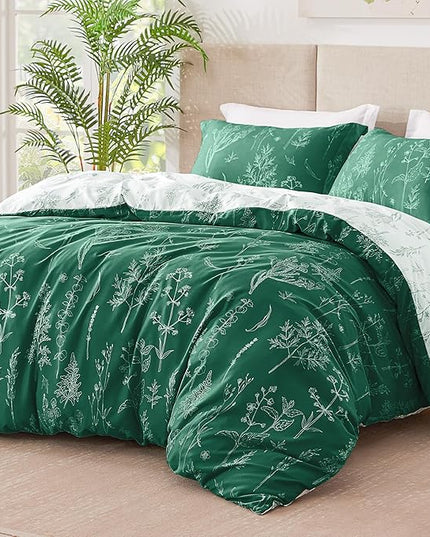 Love's cabin Emerald Comforter Set Queen - Queen Size Comforter Set, 3 Pieces Cute Floral Bedding Sets for All Seasons,1 Soft Reversible Botanical Flowers Comforter and 2 Pillow Shams