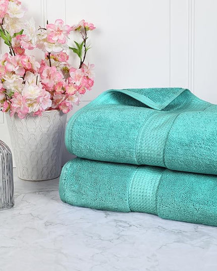 Superior Egyptian Cotton Pile Bath Sheet Set of 2, Ultra Soft Luxury Towels, Thick Plush Essentials, Absorbent Heavyweight, Guest Bath, Hotel, Spa, Home Bathroom, Shower Basics, Turquoise