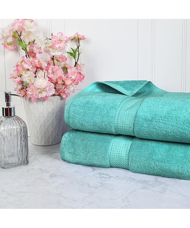 Superior Egyptian Cotton Pile Bath Sheet Set of 2, Ultra Soft Luxury Towels, Thick Plush Essentials, Absorbent Heavyweight, Guest Bath, Hotel, Spa, Home Bathroom, Shower Basics, Turquoise