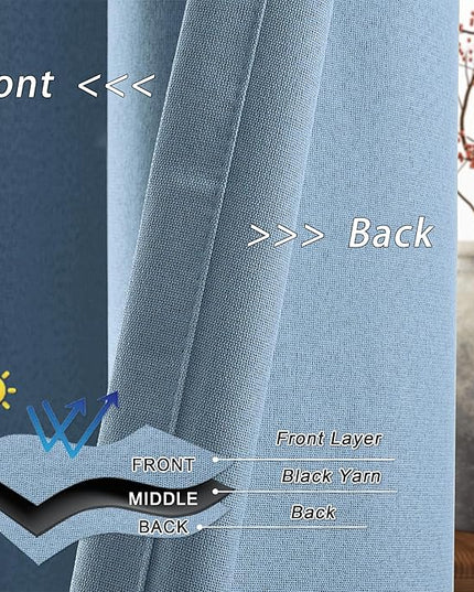 132 Inch 100% Blackout Extra Long Linen Curtains 11ft Length, Thermal Insulated Tall Curtains Grommet Lightweight Privacy Drapes for Living Room High Ceiling, Dusty Blue, W52 x L132, 2 Panels